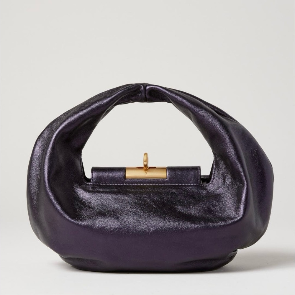 SOLD Purple Sculptural Leather Clutch with Crescent Design